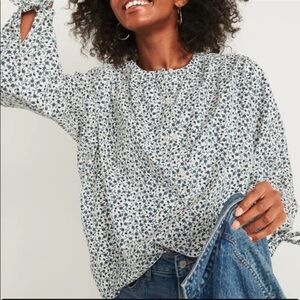 Old Navy Corduroy Peasant Top L Boho Oversized Popover Ditsy Floral Cottagecore